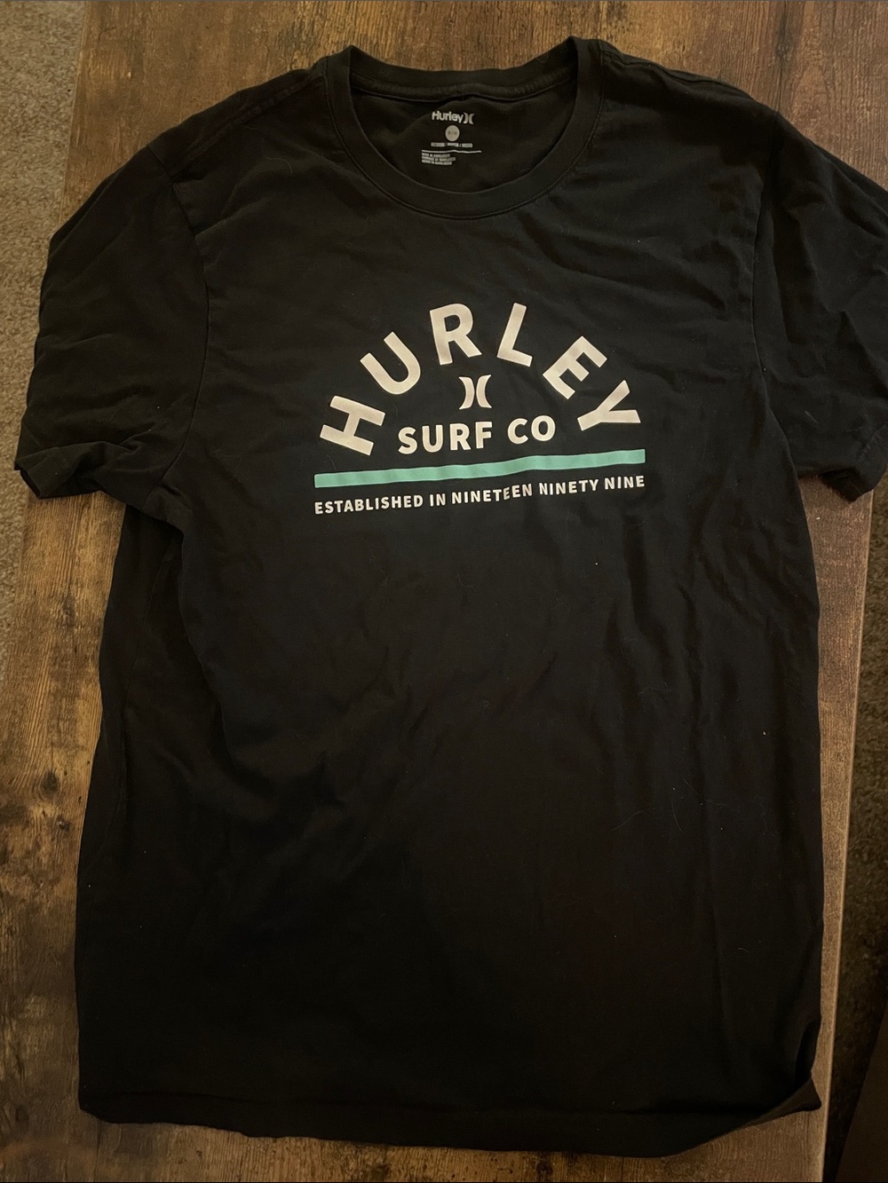 Hurley Black Surf Co. Graphic Tee with Mint Accent